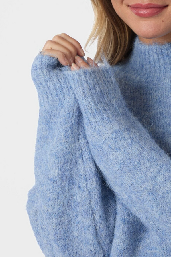 Paulina Fluffy Knit Blouse - Dusty Blue