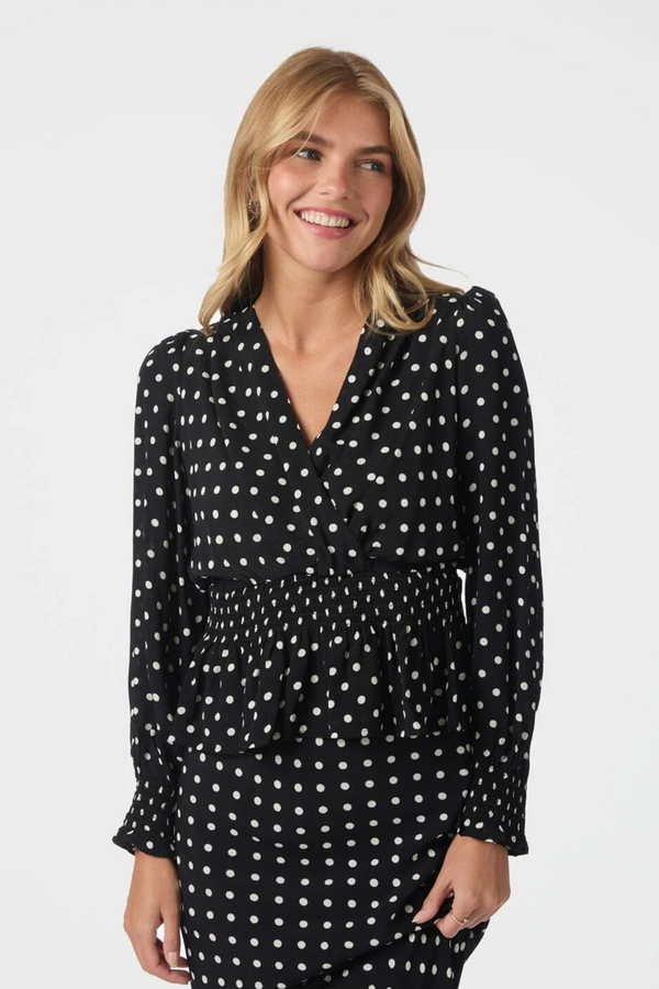 Tamona Crepe Dot Blouse - Black