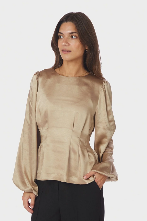 Vanya Crushed Sateen Blouse - Gold