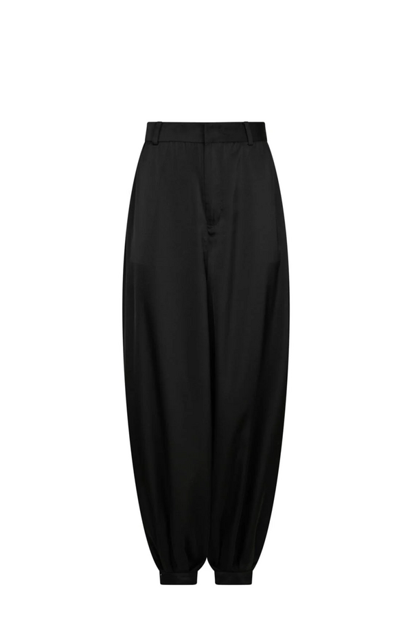 Falya Drapy Satin Balloon Pants - Black