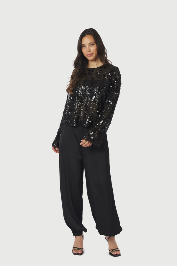 Falya Drapy Satin Balloon Pants - Black