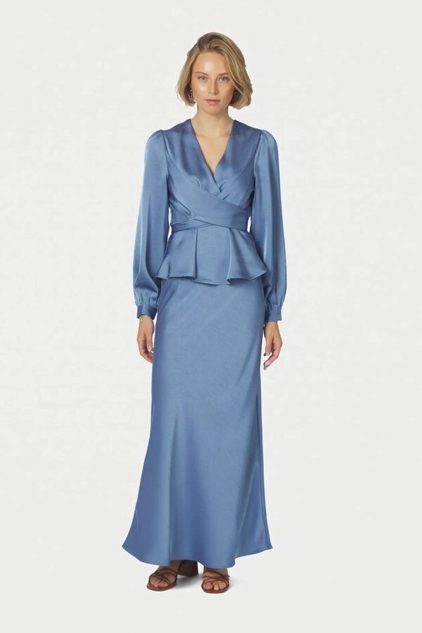 Rista Heavy Sateen Blouse - Smoke Blue