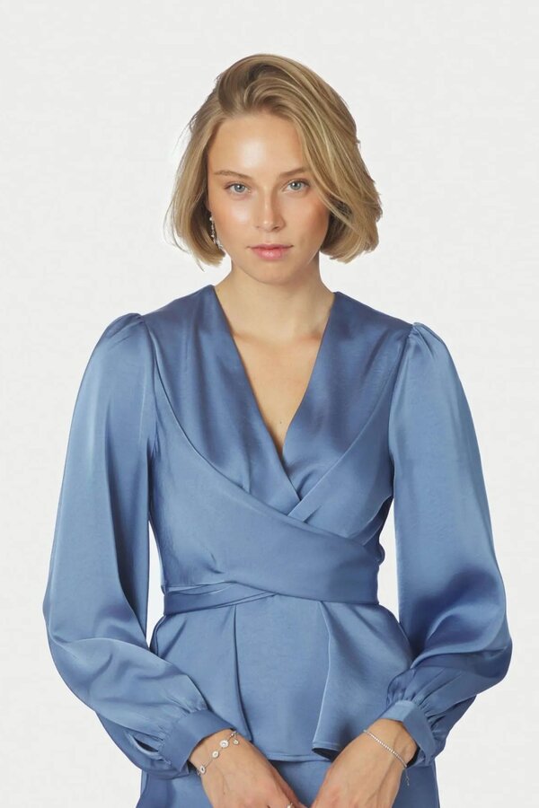 Rista Heavy Sateen Blouse - Smoke Blue