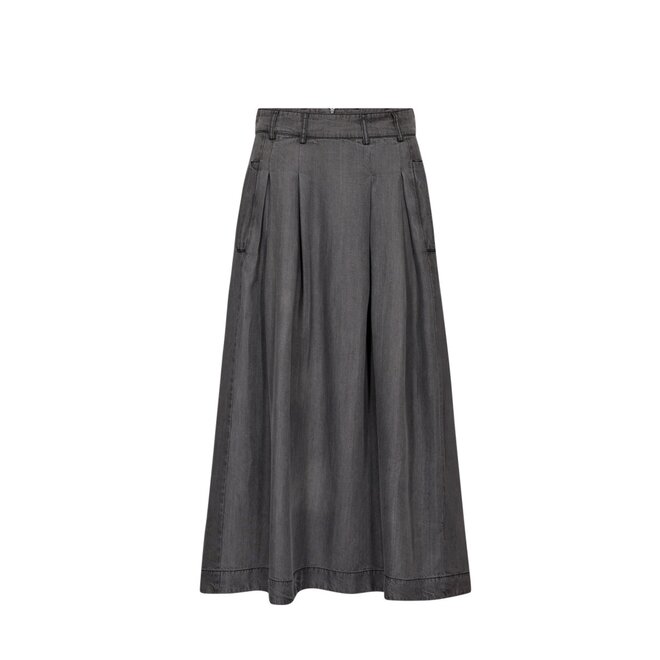 Anya Denim Pleat Skirt - Mid Grey