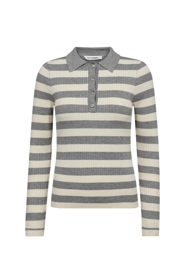 Bonny Stripe Polo Knit - Light Grey