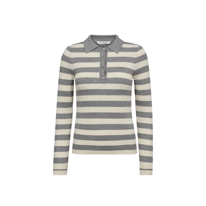 Bonny Stripe Polo Knit - Light Grey