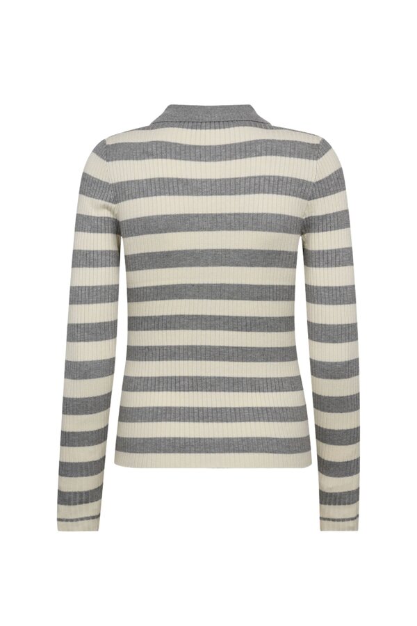 Bonny Stripe Polo Knit - Light Grey