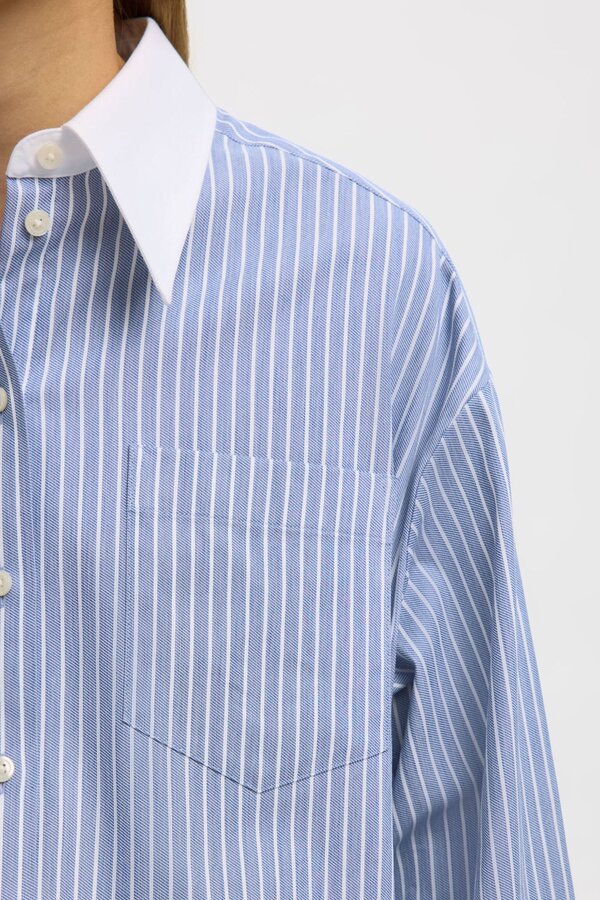 Romie Oversize LS Shirt Noos - Dusty Blue/Bright White