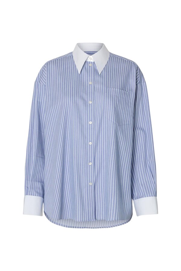 Romie Oversize LS Shirt Noos - Dusty Blue/Bright White