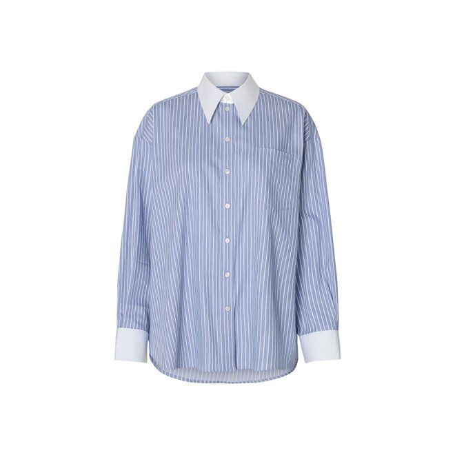 Romie Oversize LS Shirt Noos - Dusty Blue/Bright White