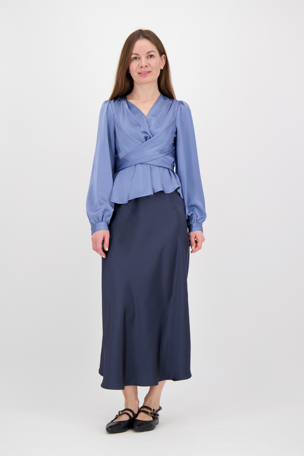 Rista Heavy Sateen Blouse - Smoke Blue