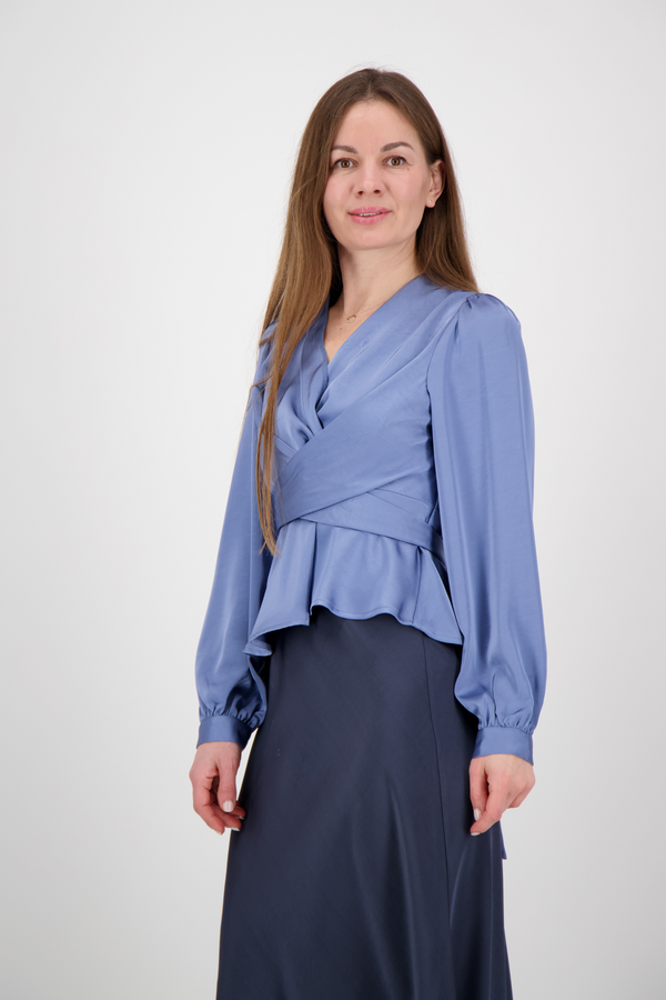 Rista Heavy Sateen Blouse - Smoke Blue