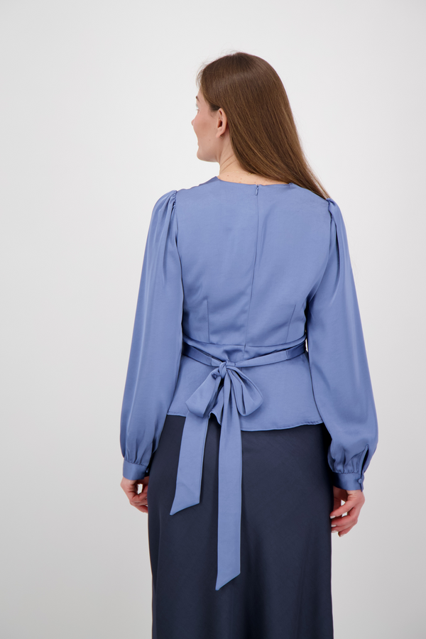 Rista Heavy Sateen Blouse - Smoke Blue