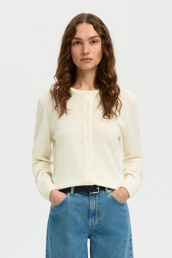 Thea LS Knit Merino Cardigan NOOS - Egret
