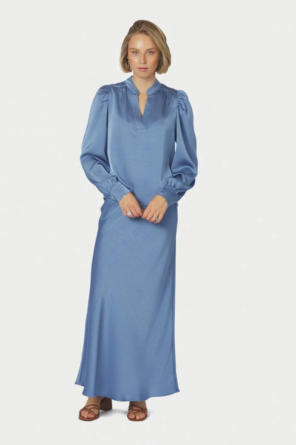 Rosslyn Heavy Sateen Blouse - Smoke Blue