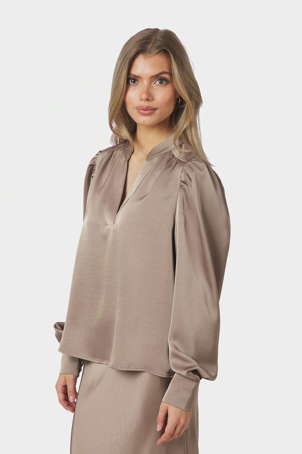 Rosslyn Heavy Sateen Blouse - Dark Taupe