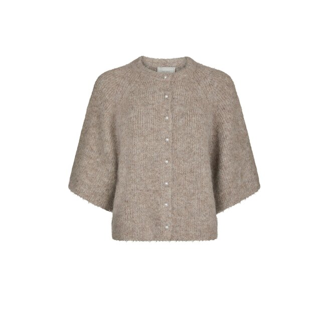 Amaya Fluffy Knit Cardigan - Beige Melange