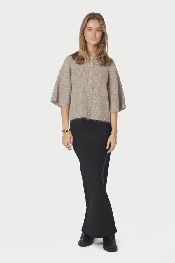 Amaya Fluffy Knit Cardigan - Beige Melange