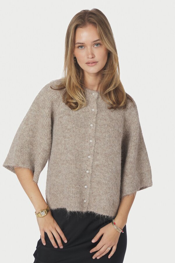 Amaya Fluffy Knit Cardigan - Beige Melange