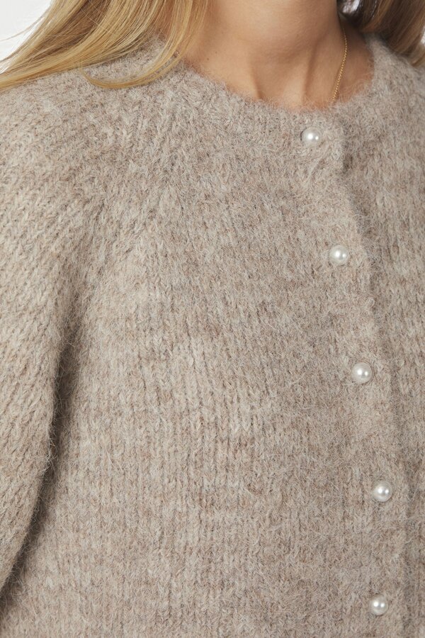 Amaya Fluffy Knit Cardigan - Beige Melange