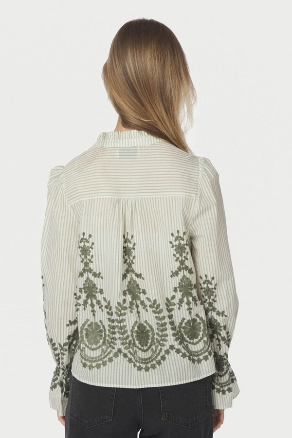 Amara Stripe Emb Blouse - Dusty Green