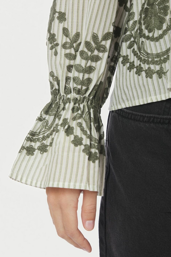 Amara Stripe Emb Blouse - Dusty Green