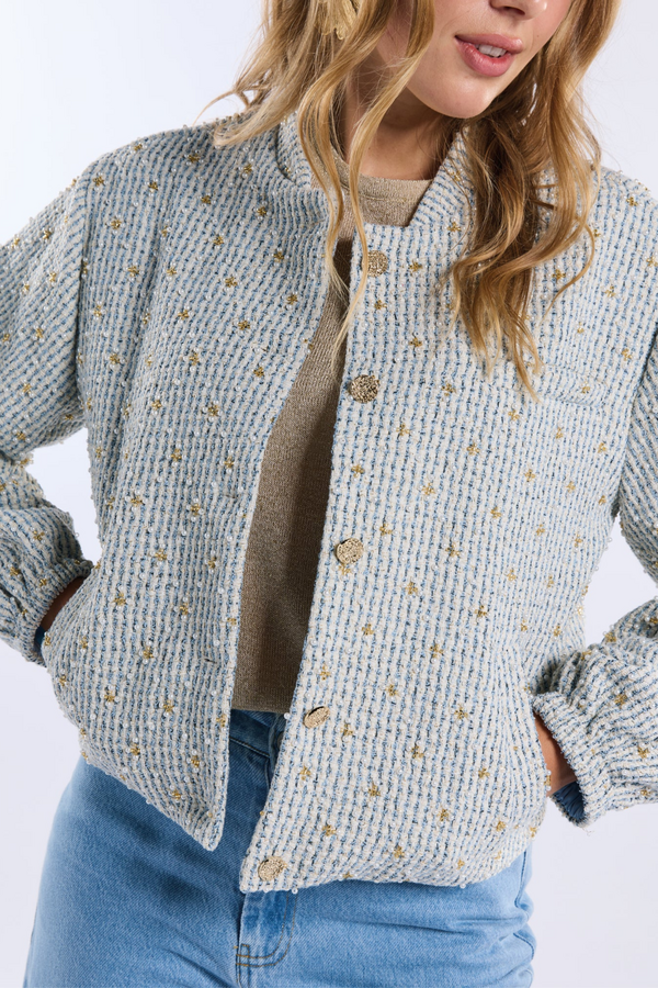 Lola Boucle Pearl Jacket - Off White/Blue