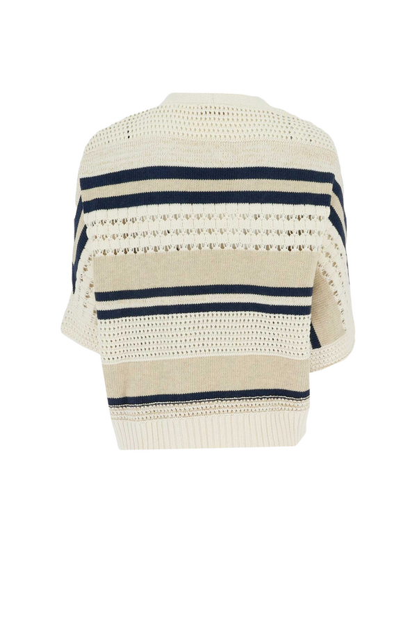 Knit Cardigan Stripe - Creme/Navy