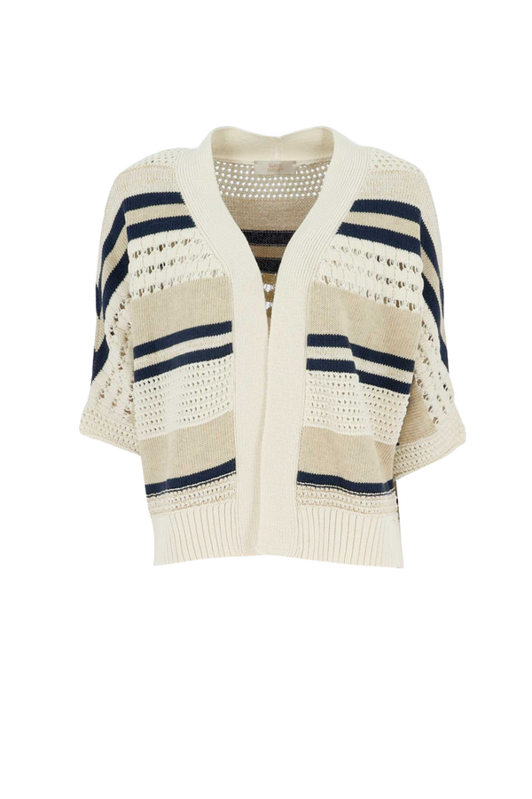 Knit Cardigan Stripe - Creme/Navy
