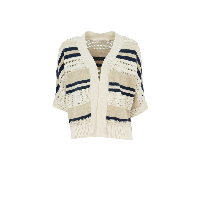 Knit Cardigan Stripe - Creme/Navy