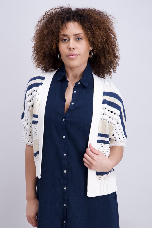 Knit Cardigan Stripe - Creme/Navy