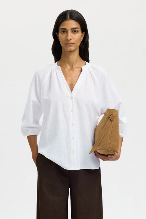 Cleo Alberta Linen Blend Shirt - Bright White