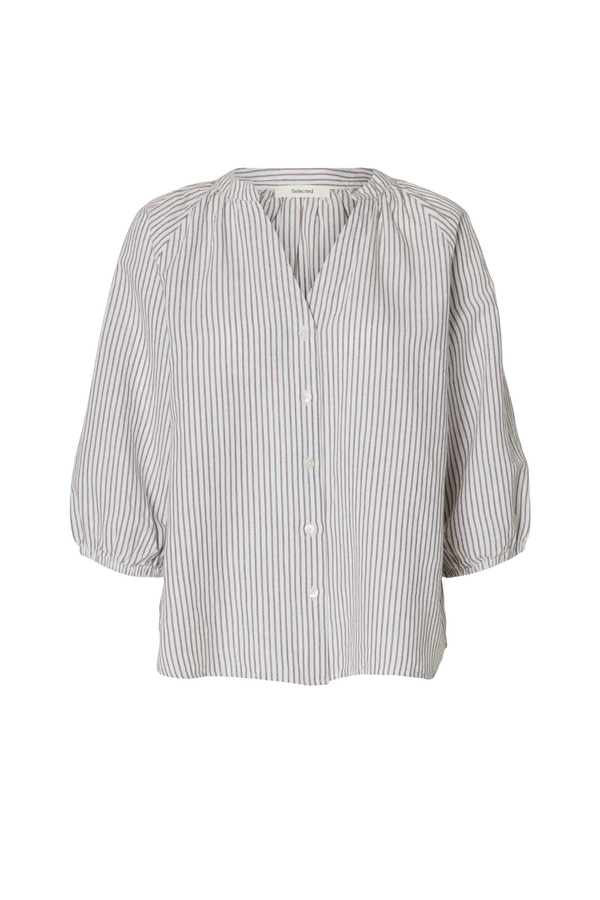 Cleo Alberta Linen Blend Shirt - White/Chocolate