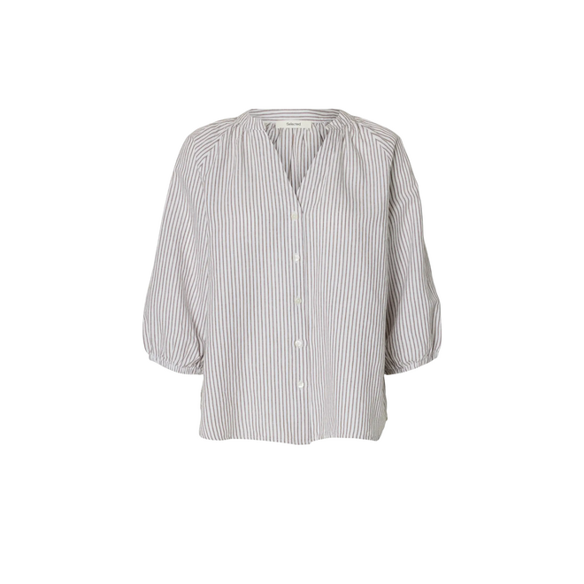 Cleo Alberta Linen Blend Shirt - White/Chocolate