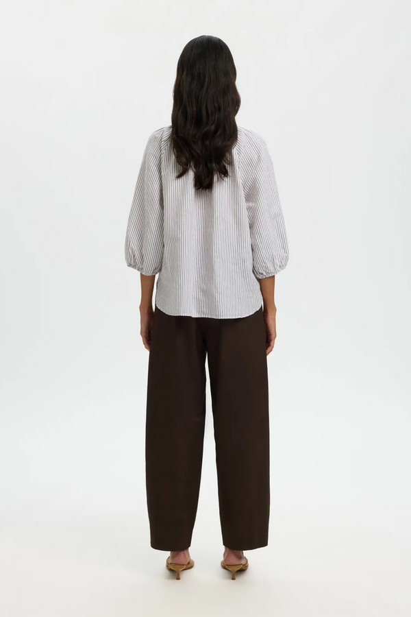 Cleo Alberta Linen Blend Shirt - White/Chocolate