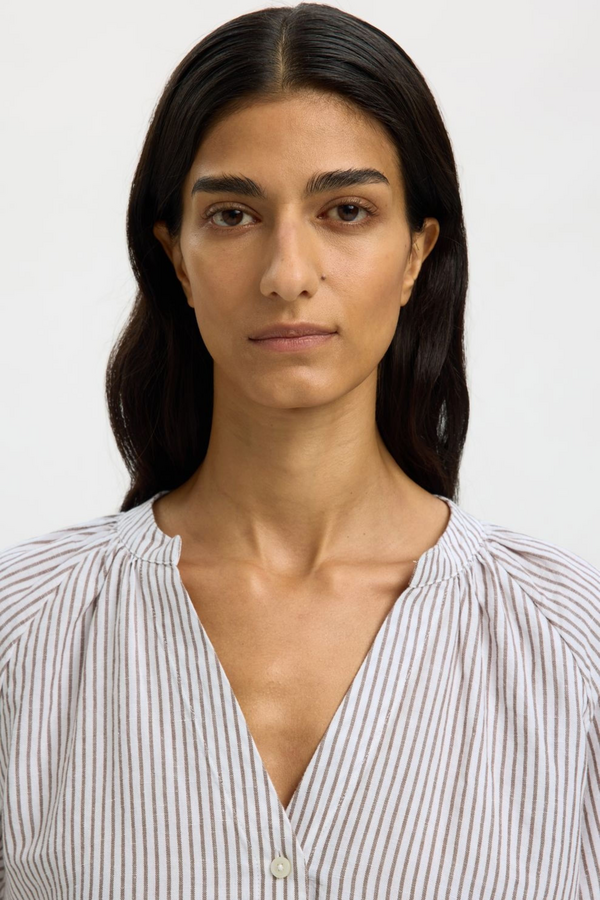 Cleo Alberta Linen Blend Shirt - White/Chocolate