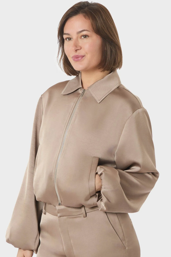 Denielle Heavy Sateen Jacket - Dark Taupe