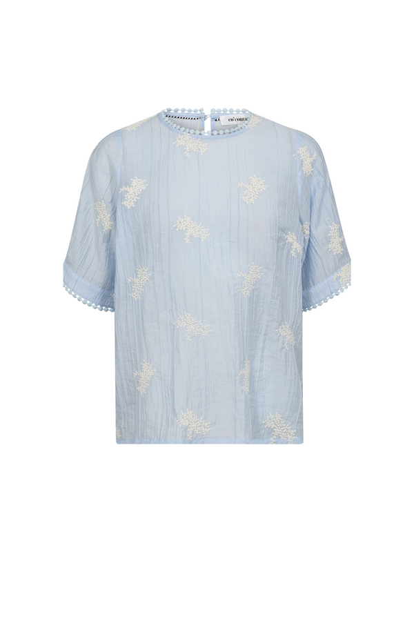 AmeliaCC Emb SS Blouse - Pale Blue