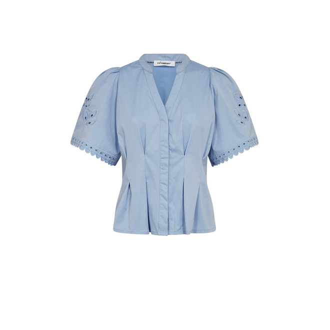 Poppy Embroderie V Shirt - Pale Blue