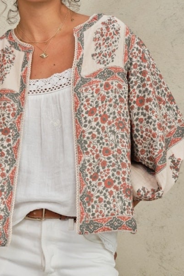 Della Print Jacket - Rust/Khaki