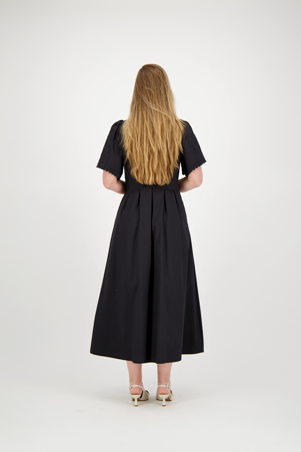 PoppyCC Emb Pleat Dress - Black