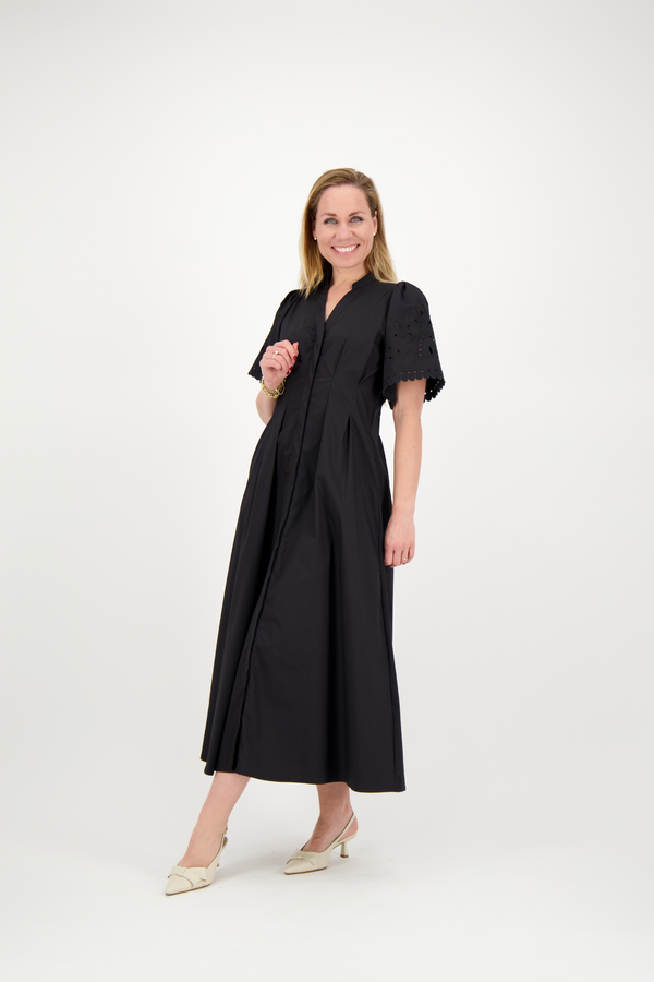PoppyCC Emb Pleat Dress - Black
