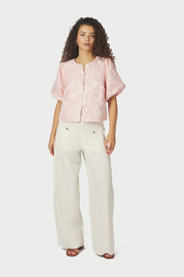 Aisa Soft Brocade Blouse - Light Pink