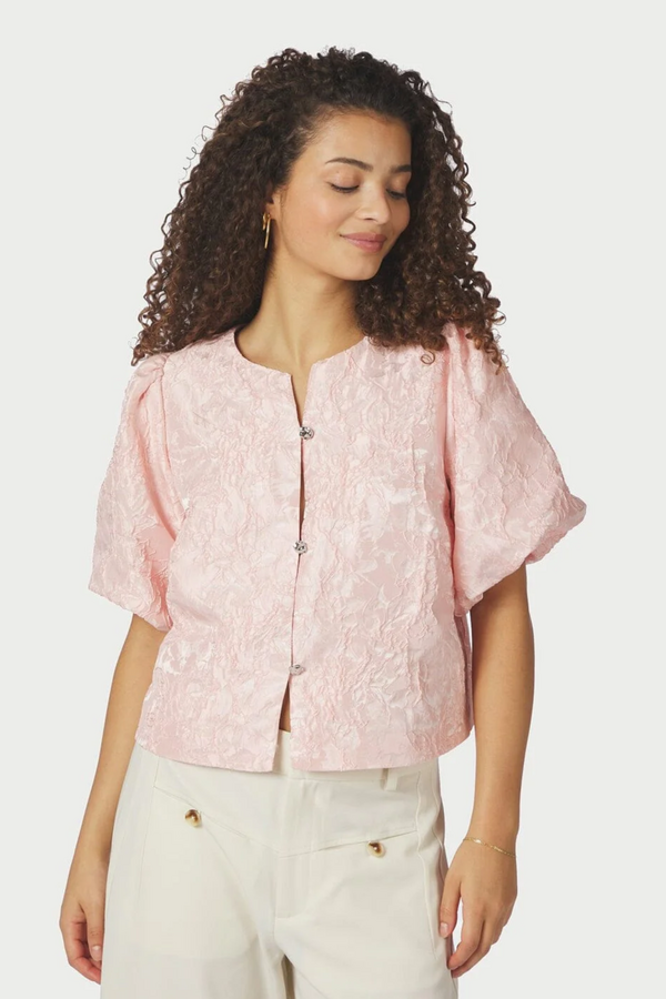 Aisa Soft Brocade Blouse - Light Pink
