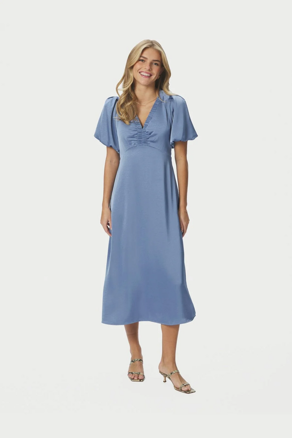 Illana Sateen Dress - Smoke Blue