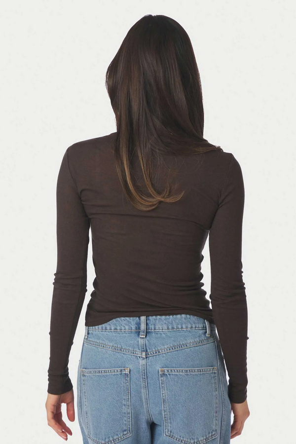 Nella Rib Blouse - Dark Brown