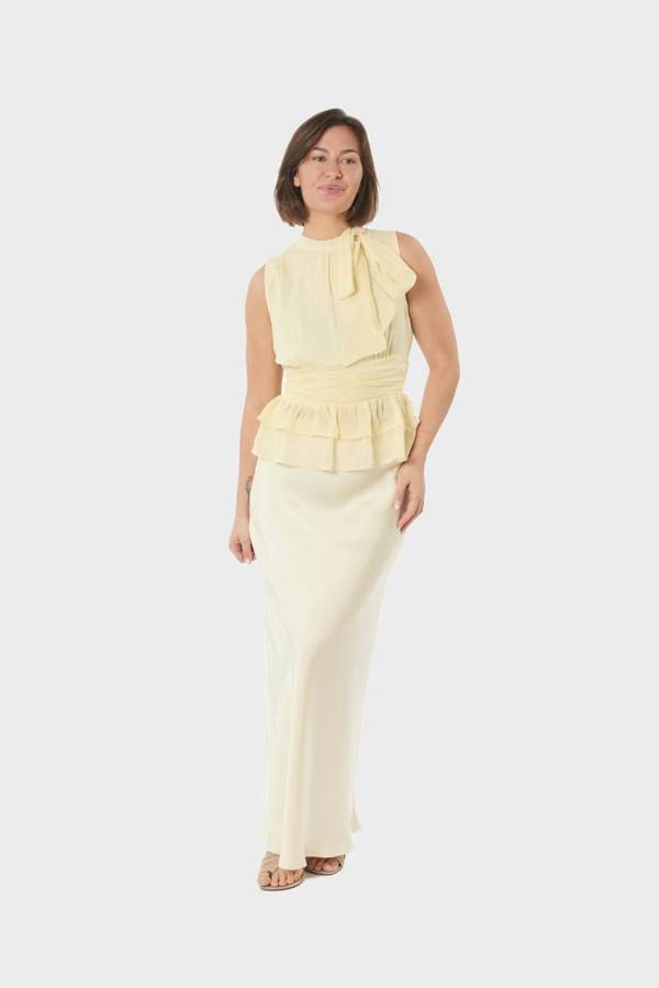 Ansol Solid Chiffon Top - Light Yellow