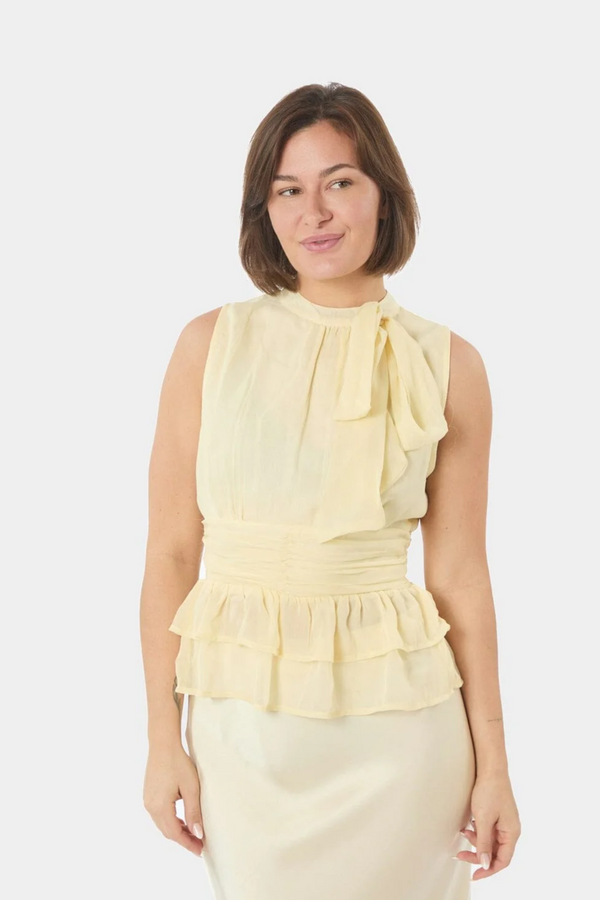 Ansol Solid Chiffon Top - Light Yellow