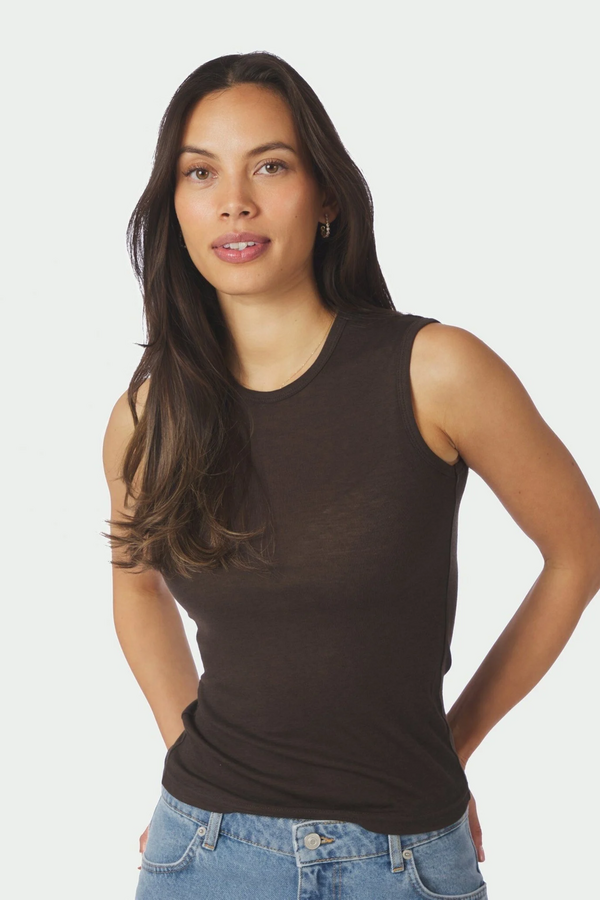 Nimbi Fine Rib Top - Dark Brown