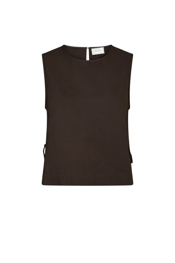 Svetlana Linen Top - Dark Brown